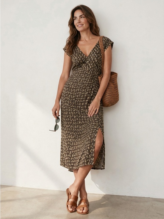 Madewell Dresses & Skirts - Madewell Dress Women Midi Floral Green V-Neck Size 0 Cap Sleeve